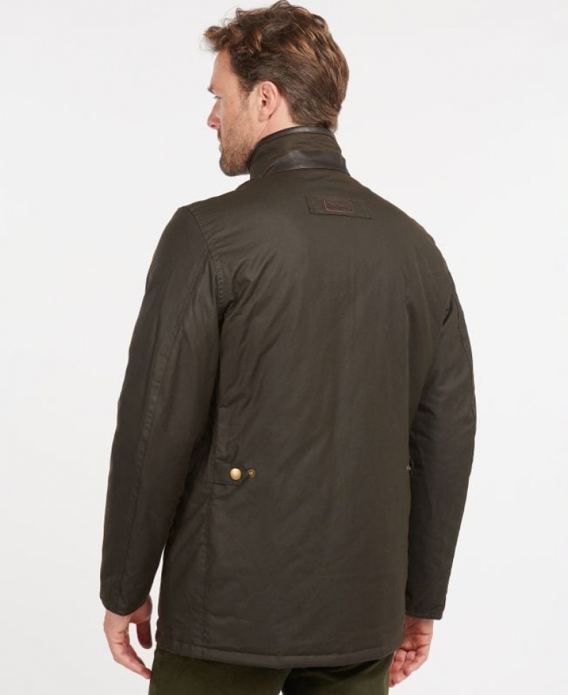 Dark Olive Men Barbour Prestbury Waxed Jacket | US-3287MSUWB