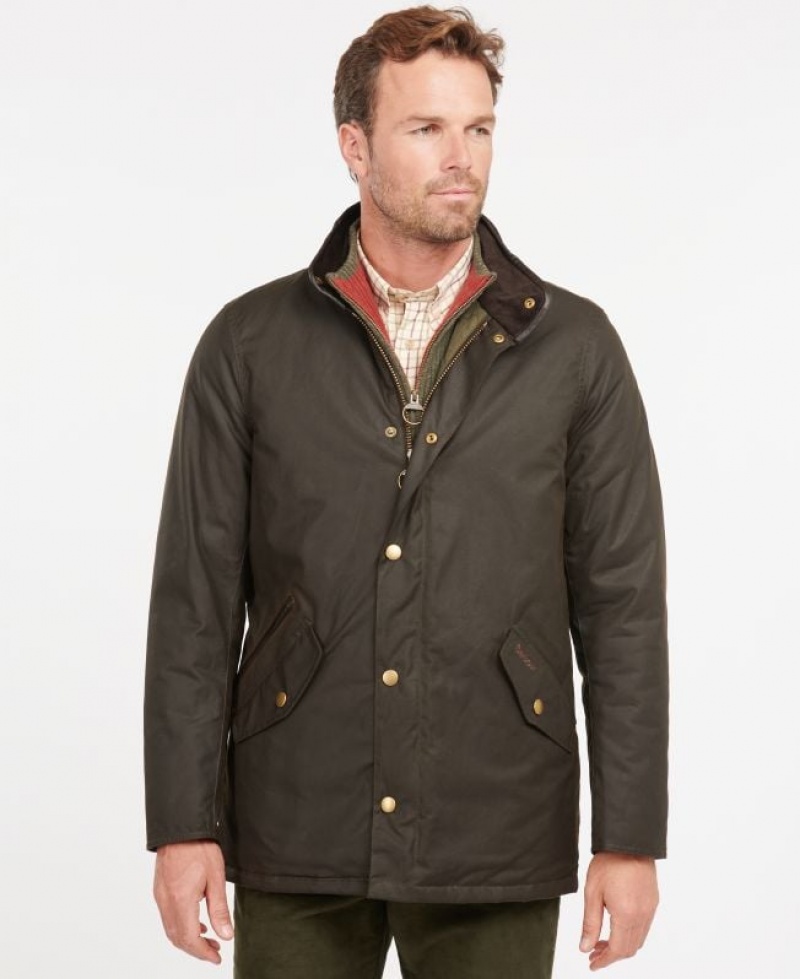 Dark Olive Men Barbour Prestbury Waxed Jacket | US-3287MSUWB