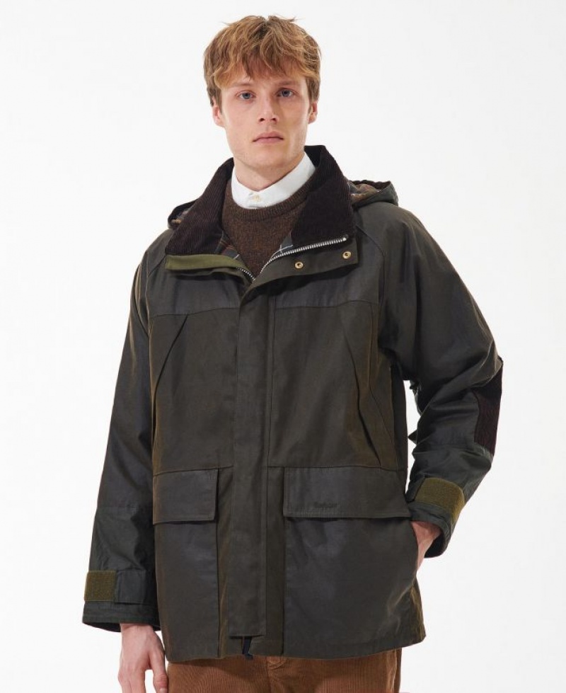 Dark Olive Men Barbour Short Field Parka Jacket | US-6931YVHDP