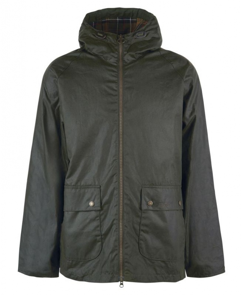 Dark Olive Men Barbour Short Hooded Bedale Waxed Jacket | US-6175FNICV