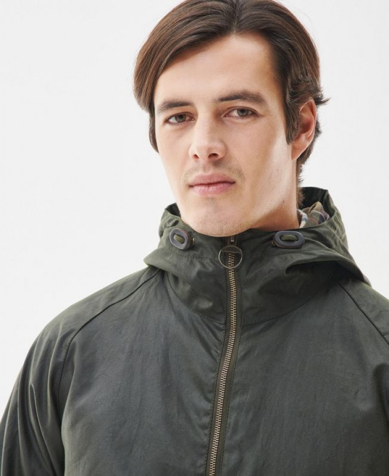 Dark Olive Men Barbour Short Hooded Bedale Waxed Jacket | US-6175FNICV