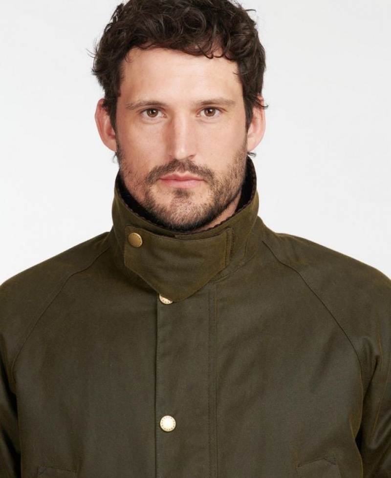 Dark Olive Men Barbour Stratford Waxed Jacket | US-6750XWIDM