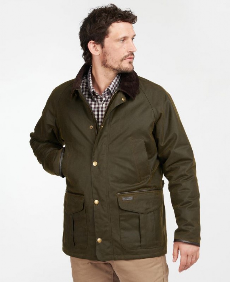 Dark Olive Men Barbour Stratford Waxed Jacket | US-6750XWIDM