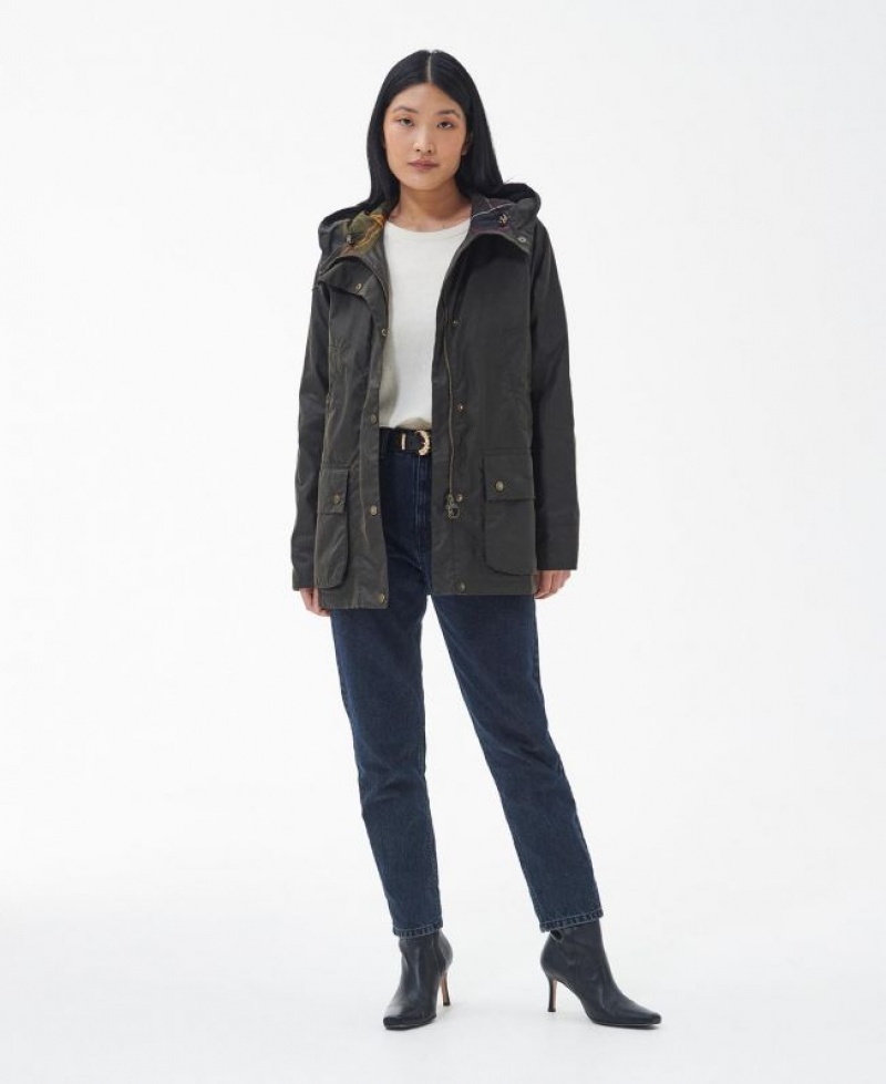 Dark Olive Women Barbour Arley Waxed Jacket | US-4782SBHQZ