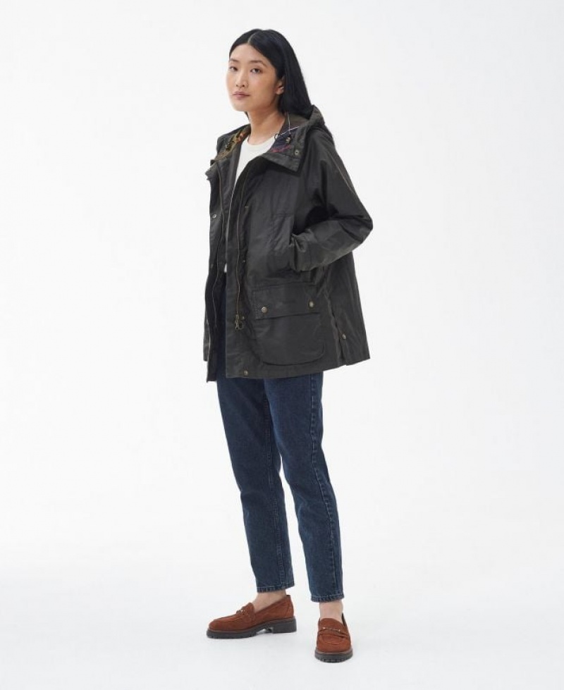 Dark Olive Women Barbour Arley Waxed Jacket | US-4782SBHQZ