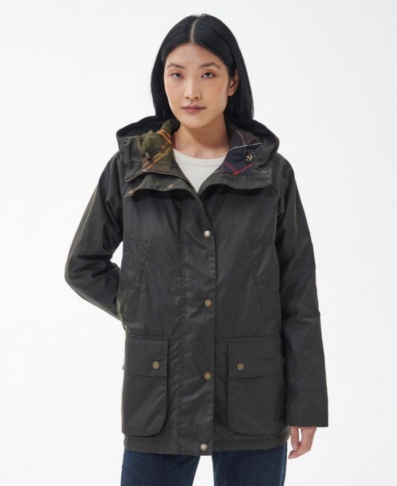 Dark Olive Women Barbour Arley Waxed Jacket | US-4782SBHQZ