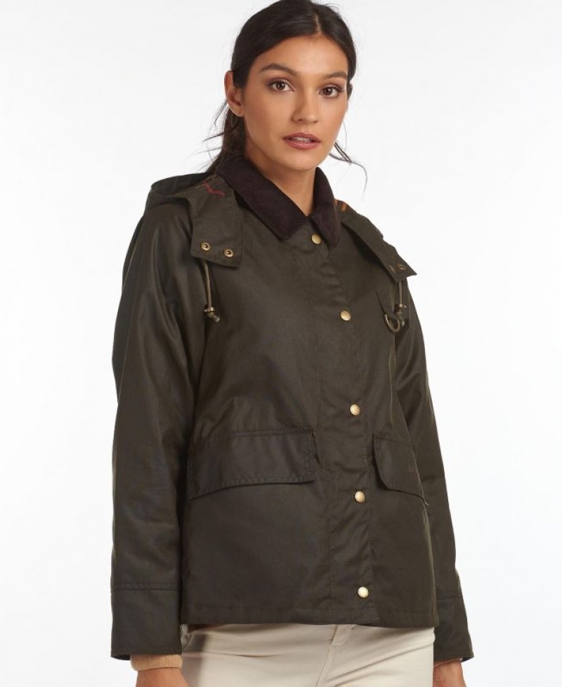 Dark Olive Women Barbour Avon Cotton Waxed Jacket | US-4192SJMRV