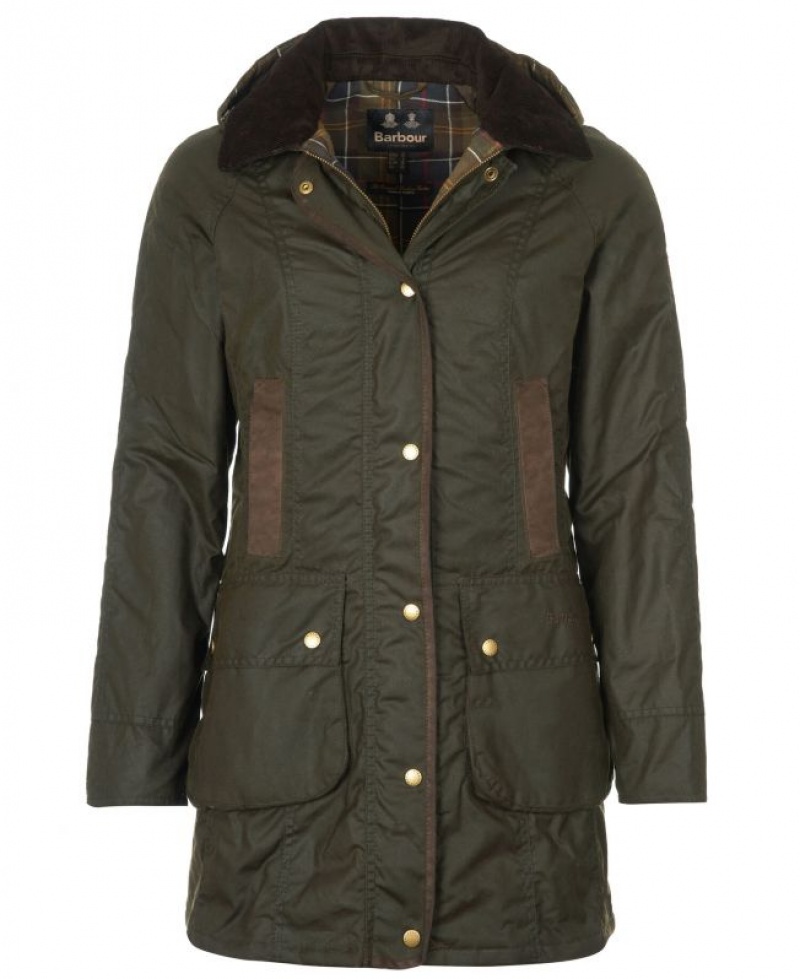 Dark Olive Women Barbour Bower Waxed Jacket | US-9803DGKUN