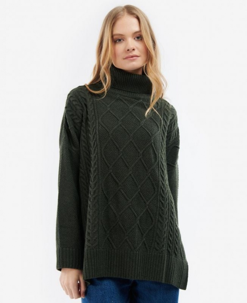 Dark Olive Women Barbour Burne Cape Sweater | US-7518TISVP