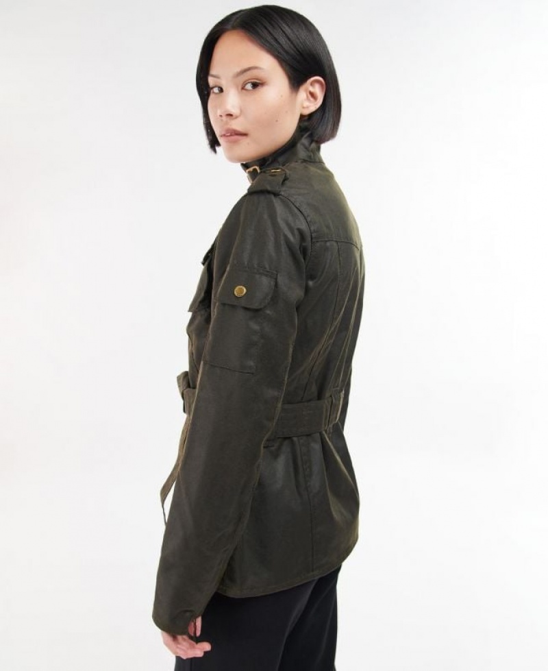 Dark Olive Women Barbour International Ladies Waxed Jacket | US-7293KVTUB