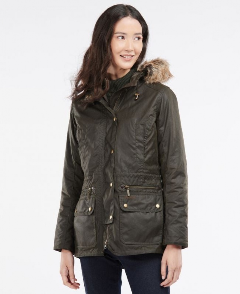 Dark Olive Women Barbour Kelsall Cotton Parka Waxed Jacket | US-5239TFWYA