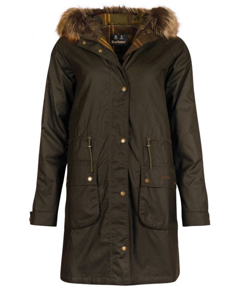 Dark Olive Women Barbour Mull Cotton Waxed Jacket | US-4859UJCWR