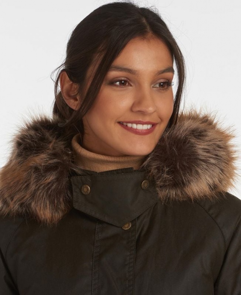 Dark Olive Women Barbour Mull Cotton Waxed Jacket | US-4859UJCWR