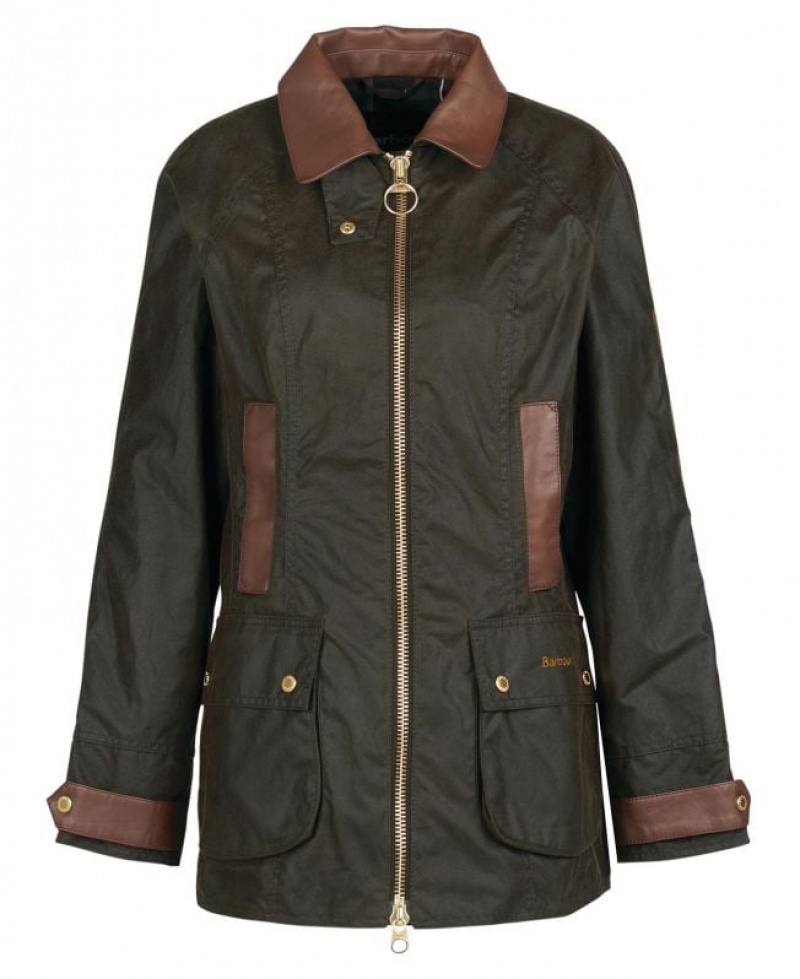 Dark Olive Women Barbour Premium Beadnell Waxed Jacket | US-6384YURBX