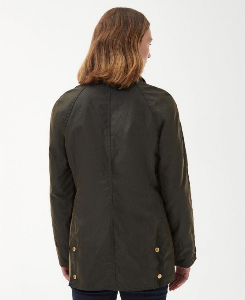 Dark Olive Women Barbour Premium Beadnell Waxed Jacket | US-6384YURBX