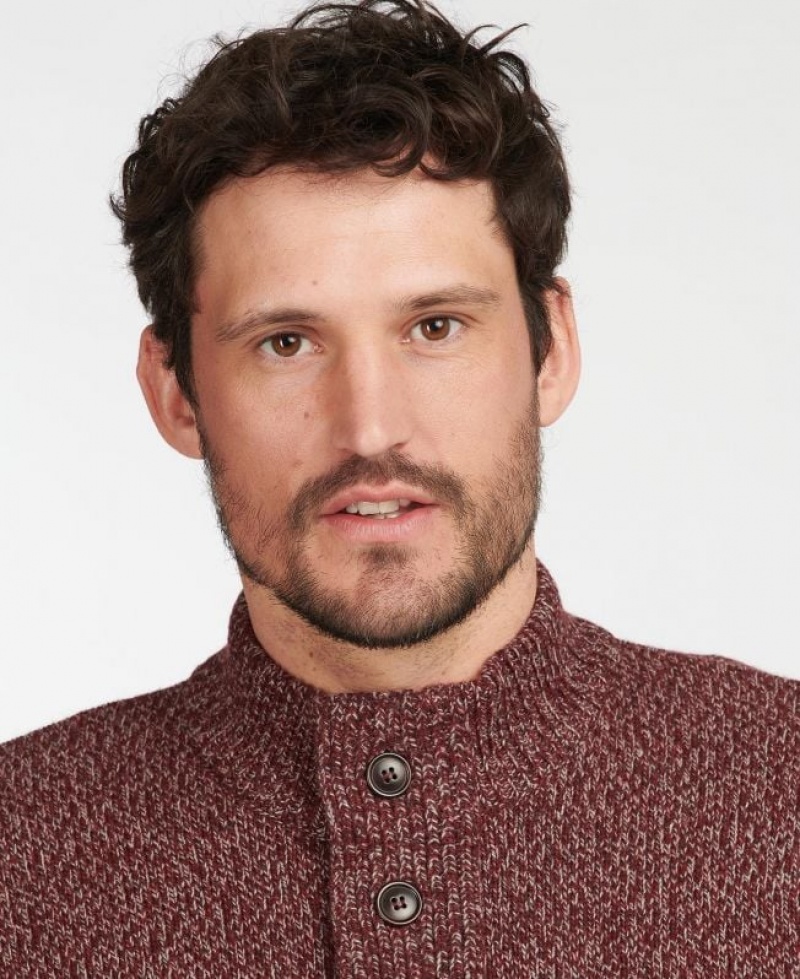 Dark Red Men Barbour Sid Half Zip Sweater | US-1086ZTLQH