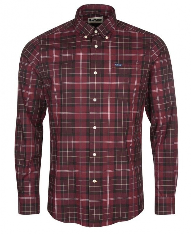 Dark Red Men Barbour Wetheram Tailored Shirts | US-5649EXOYB