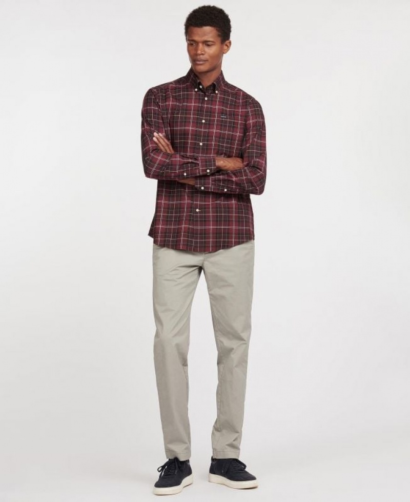 Dark Red Men Barbour Wetheram Tailored Shirts | US-5649EXOYB