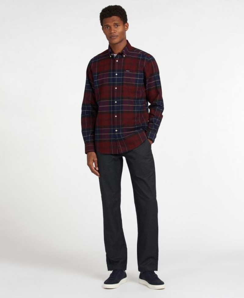 Dark Red / Navy Men Barbour Lutsleigh Shirts | US-8325SFXZC