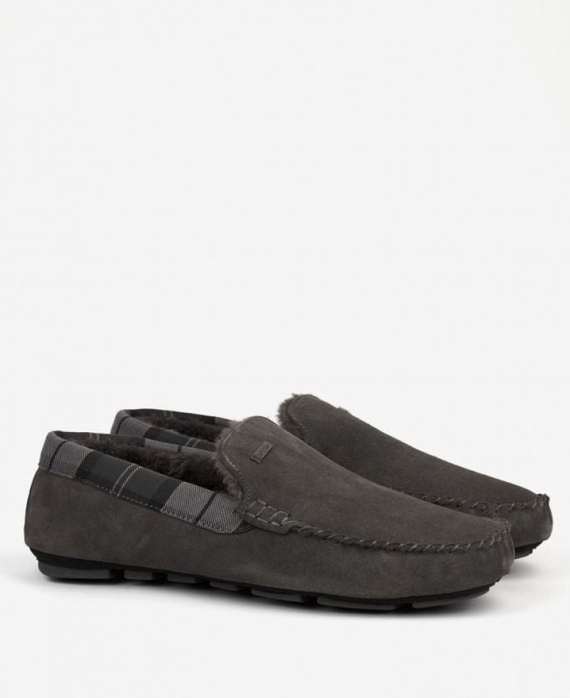 Dark Taupe Men Barbour Monty Slippers | US-2084CXPYS