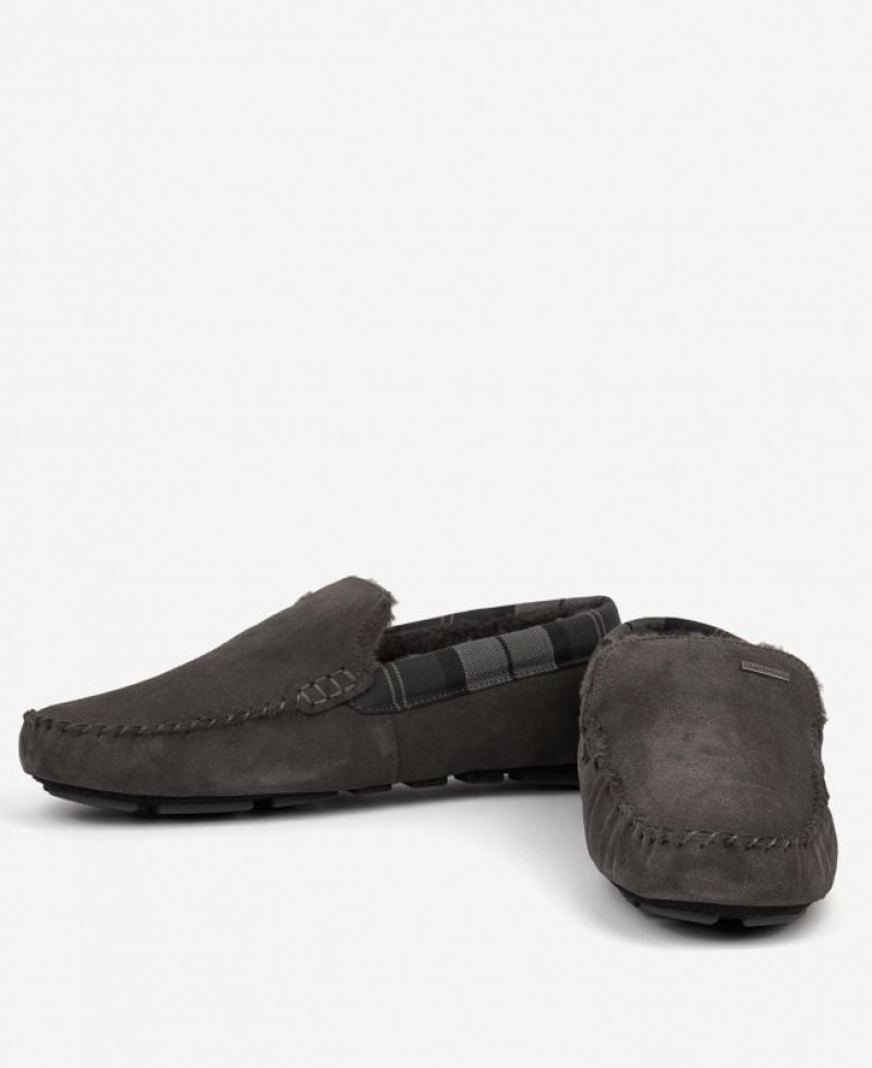 Dark Taupe Men Barbour Monty Slippers | US-2084CXPYS