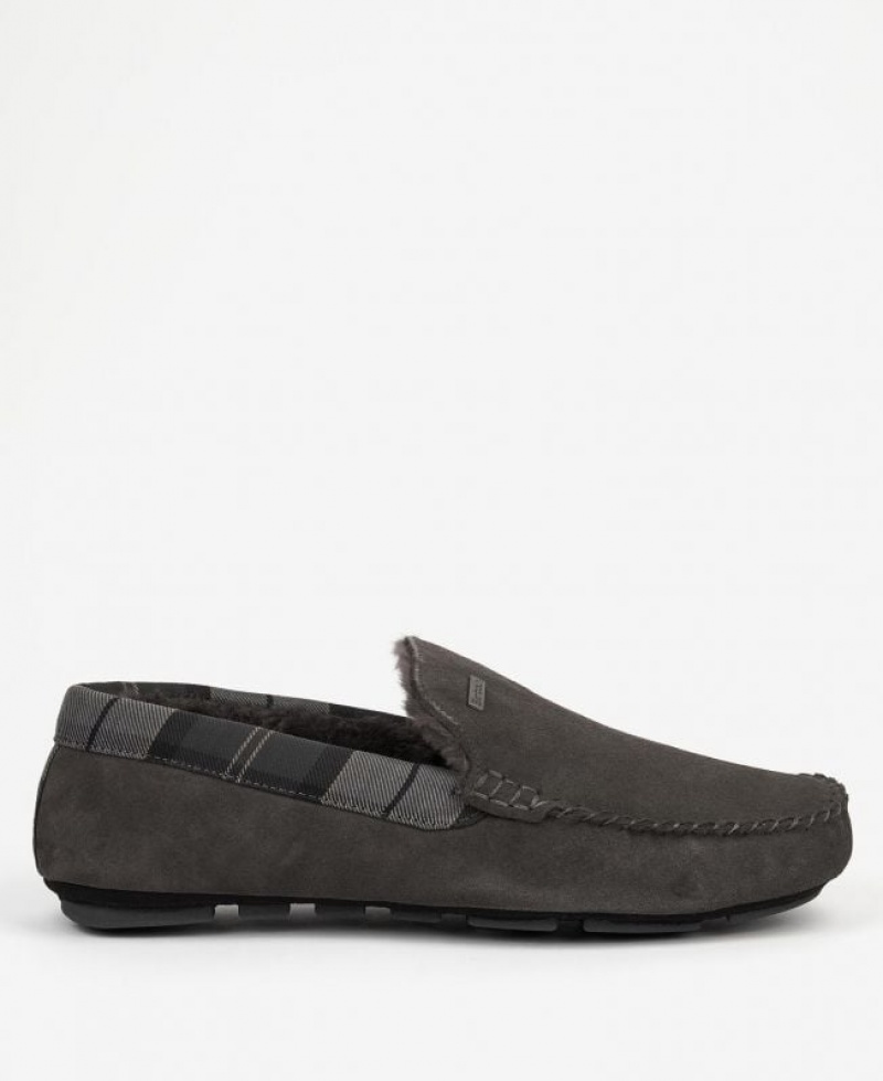 Dark Taupe Men Barbour Monty Slippers | US-2084CXPYS