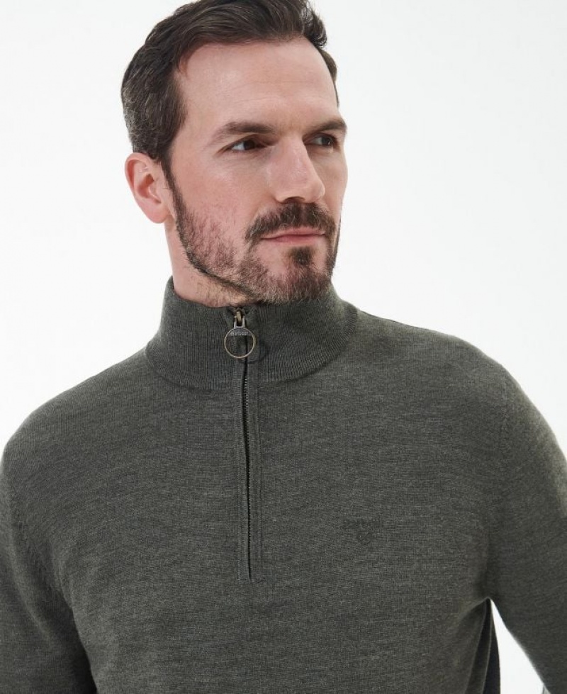 Green Men Barbour Loyton Merino Half Zip Sweatshirt | US-0791LRZIH