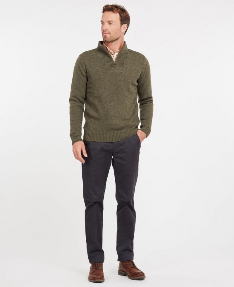 Green Men Barbour Nelson Essential Half Zip Sweater | US-7431CFSBM