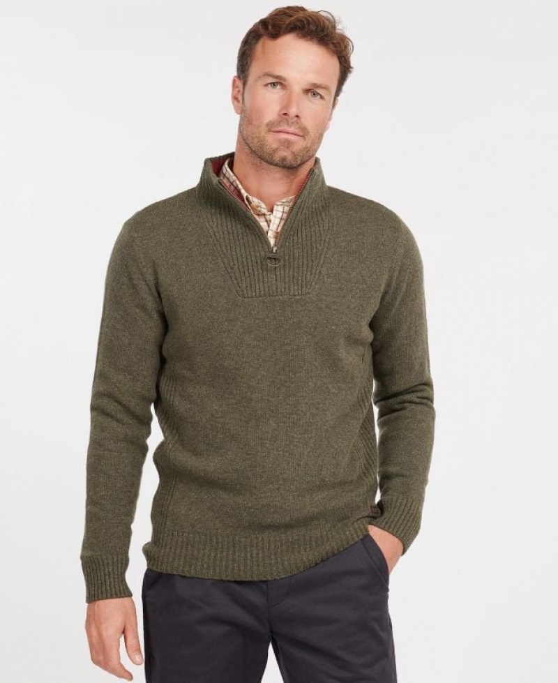 Green Men Barbour Nelson Essential Half Zip Sweater | US-7431CFSBM