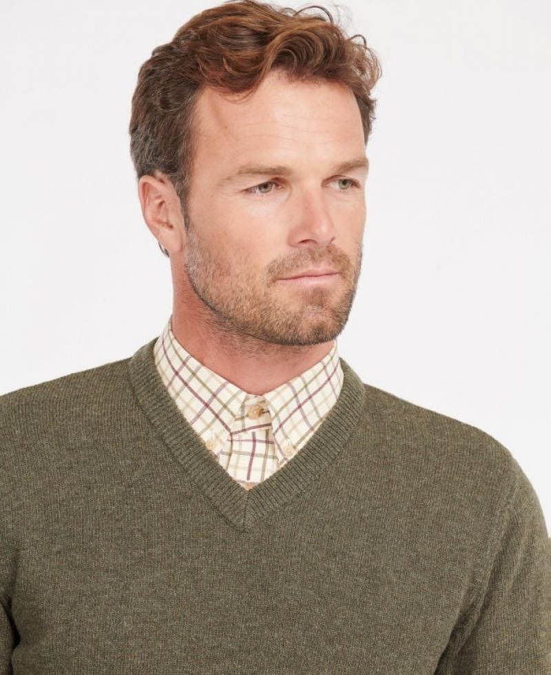 Green Men Barbour Nelson Essential V Neck Sweater | US-7953IGXNP