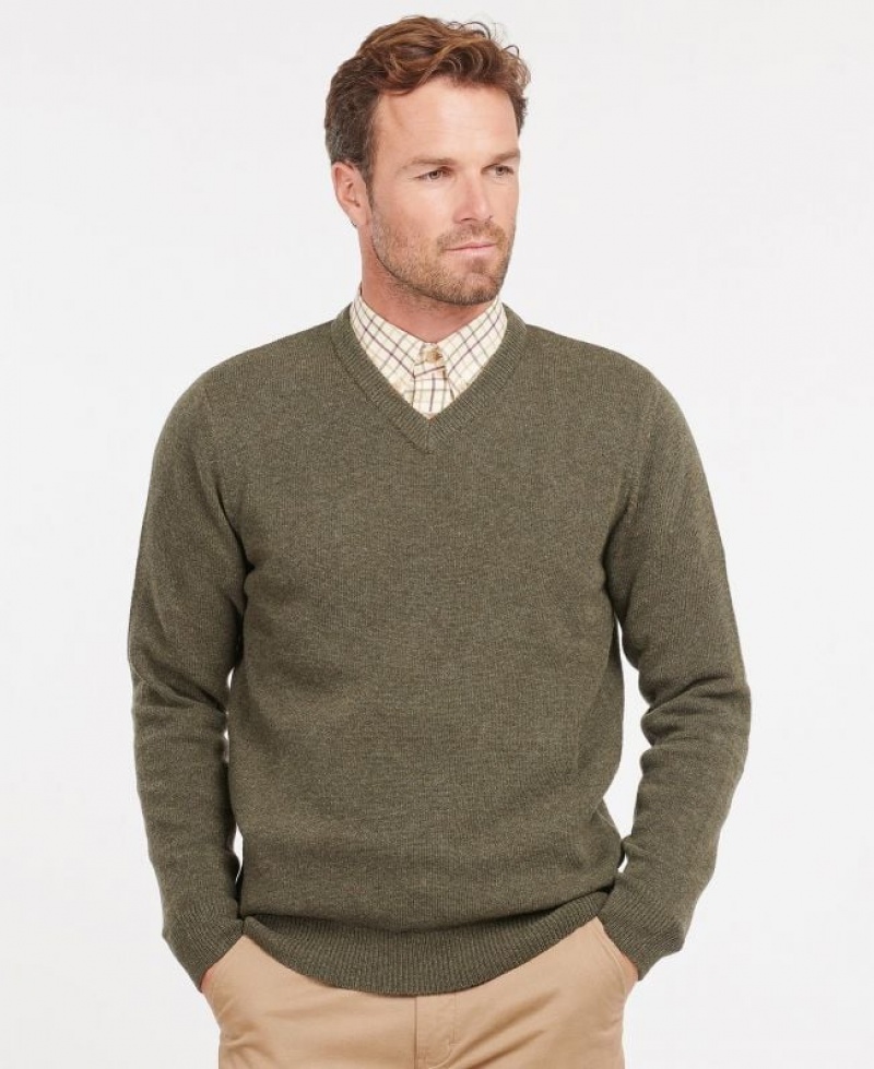 Green Men Barbour Nelson Essential V Neck Sweater | US-7953IGXNP