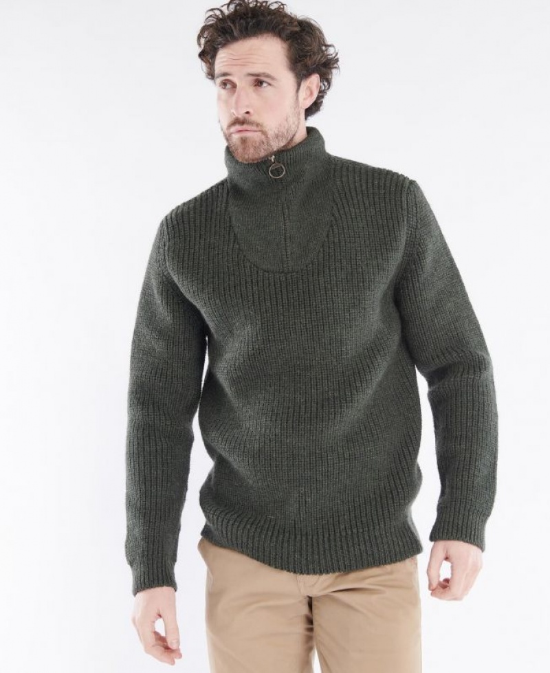 Green Men Barbour New Tyne Half Zip Sweater | US-1842JOAWC