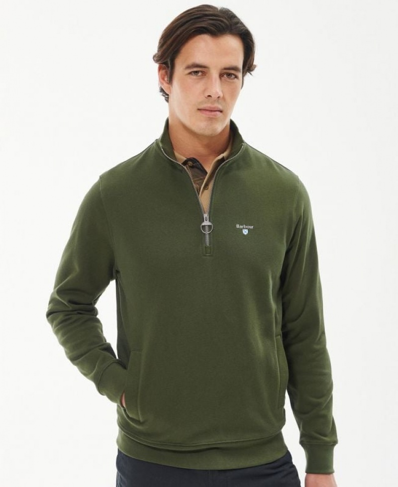 Green Men Barbour Rothley Half Zip Sweatshirt | US-5328HEVIG