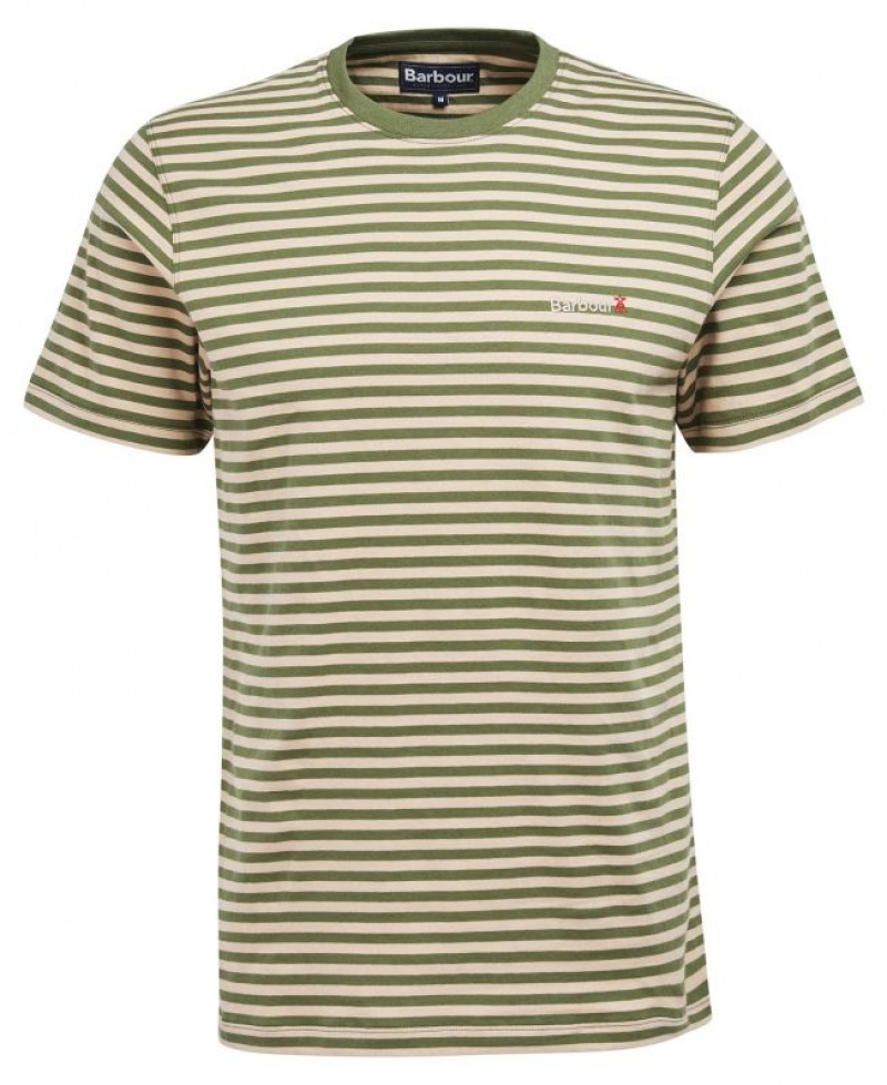 Green / Beige Men Barbour Bilting Stripe T-Shirts | US-1078RTXGD