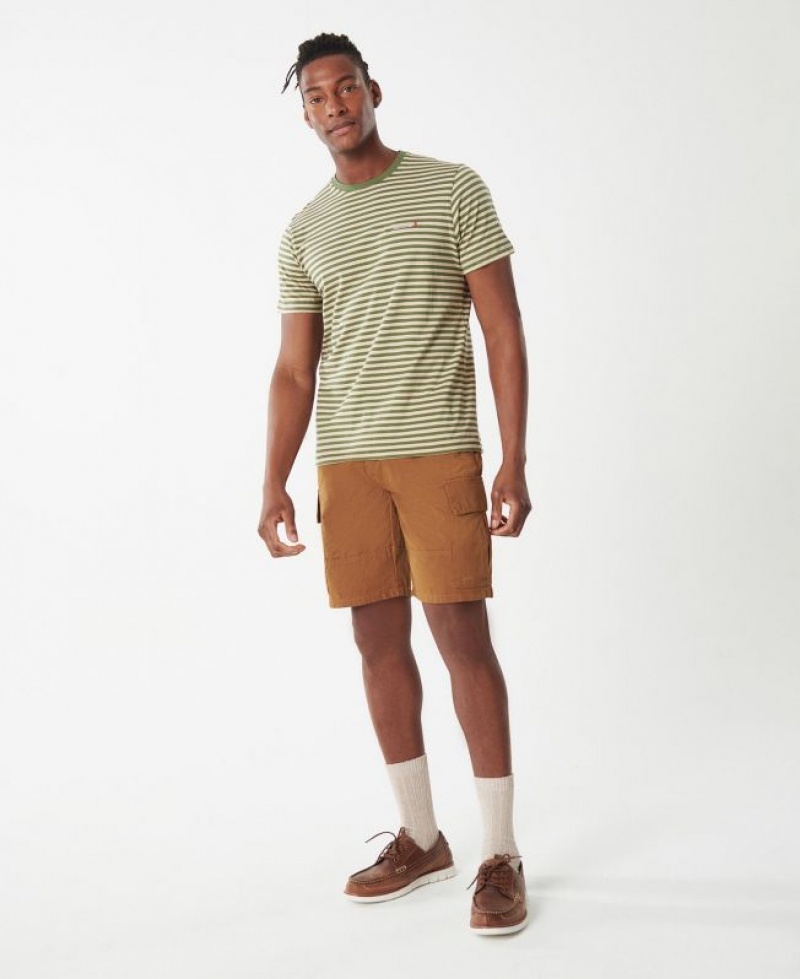 Green / Beige Men Barbour Bilting Stripe T-Shirts | US-1078RTXGD