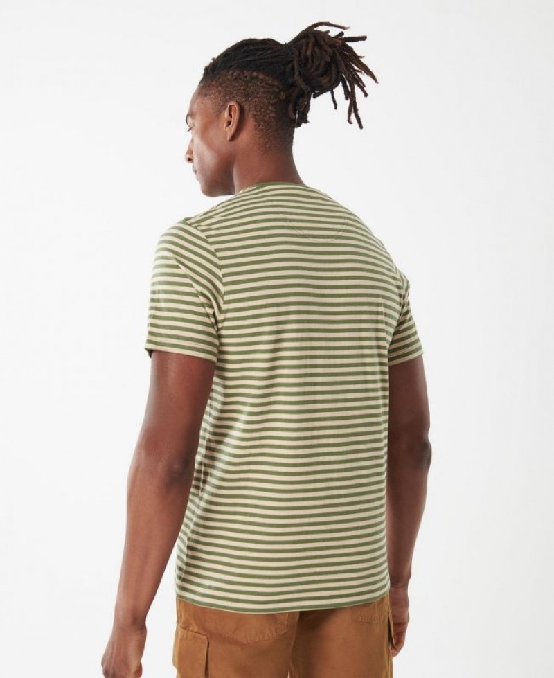 Green / Beige Men Barbour Bilting Stripe T-Shirts | US-1078RTXGD