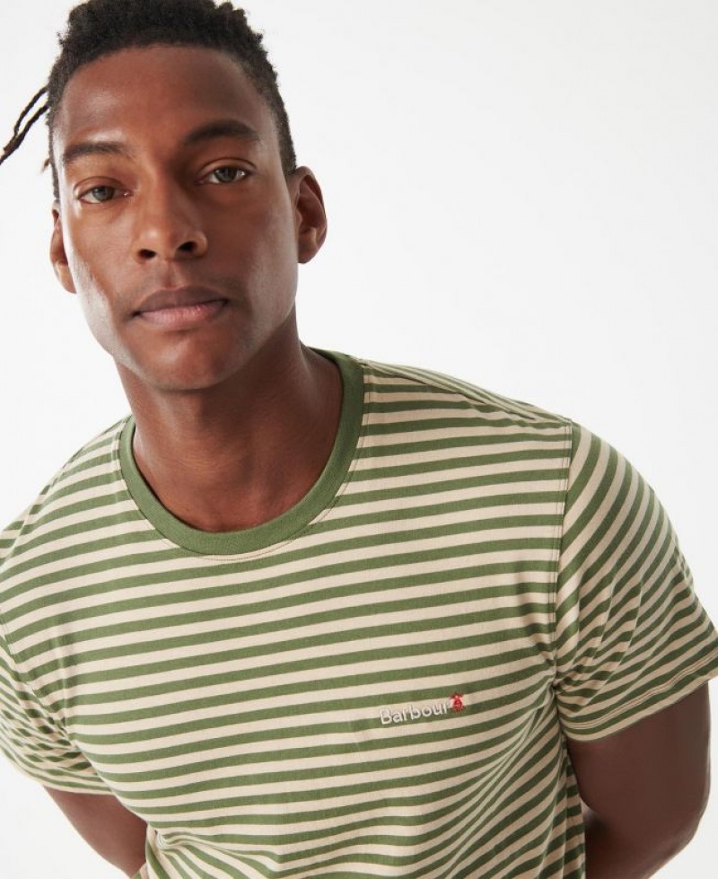 Green / Beige Men Barbour Bilting Stripe T-Shirts | US-1078RTXGD