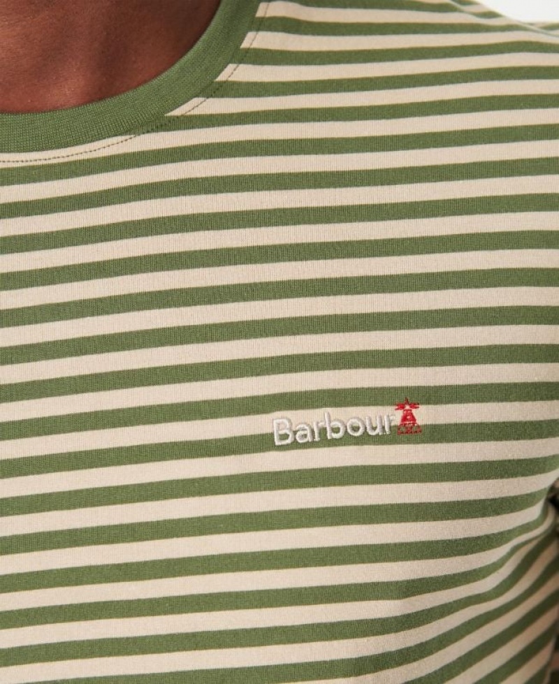 Green / Beige Men Barbour Bilting Stripe T-Shirts | US-1078RTXGD