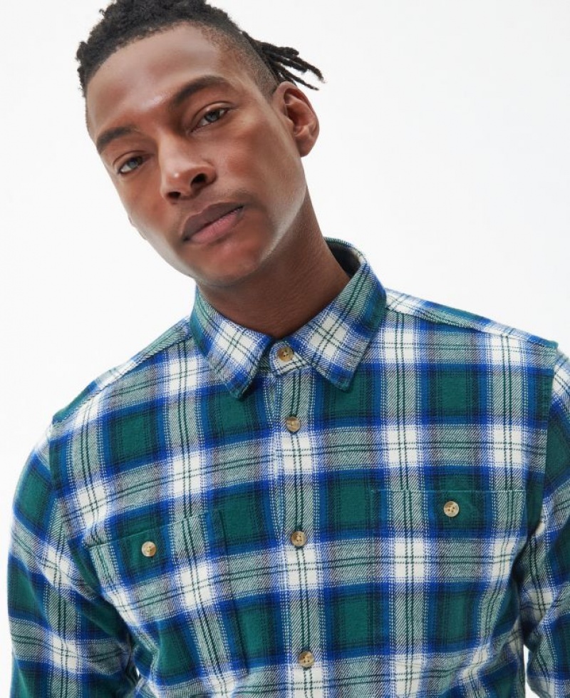 Green / Blue Men Barbour Tobias Tailored Shirts | US-1204GRKDP