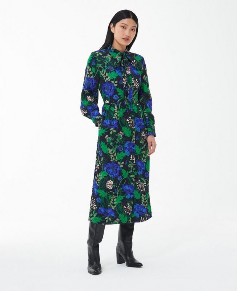 Green / Blue Women Barbour Alexandria Midi Dress | US-5836VPANY