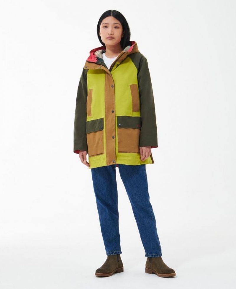 Green / Brown Women Barbour Winter Beadnell Waterproof Jacket | US-5926UGSOJ