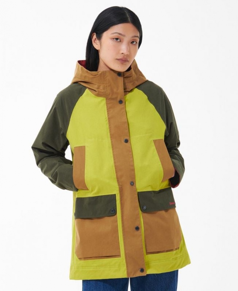 Green / Brown Women Barbour Winter Beadnell Waterproof Jacket | US-5926UGSOJ