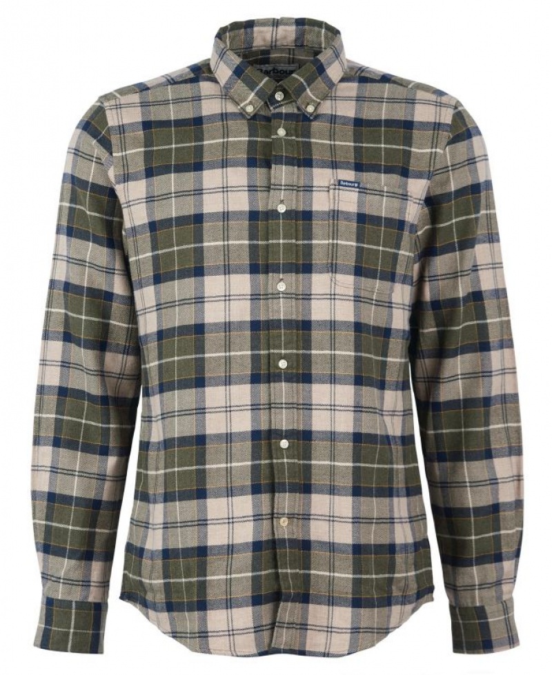 Green / Cream Men Barbour Kyeloch Tailored Shirts | US-2085DOUXW