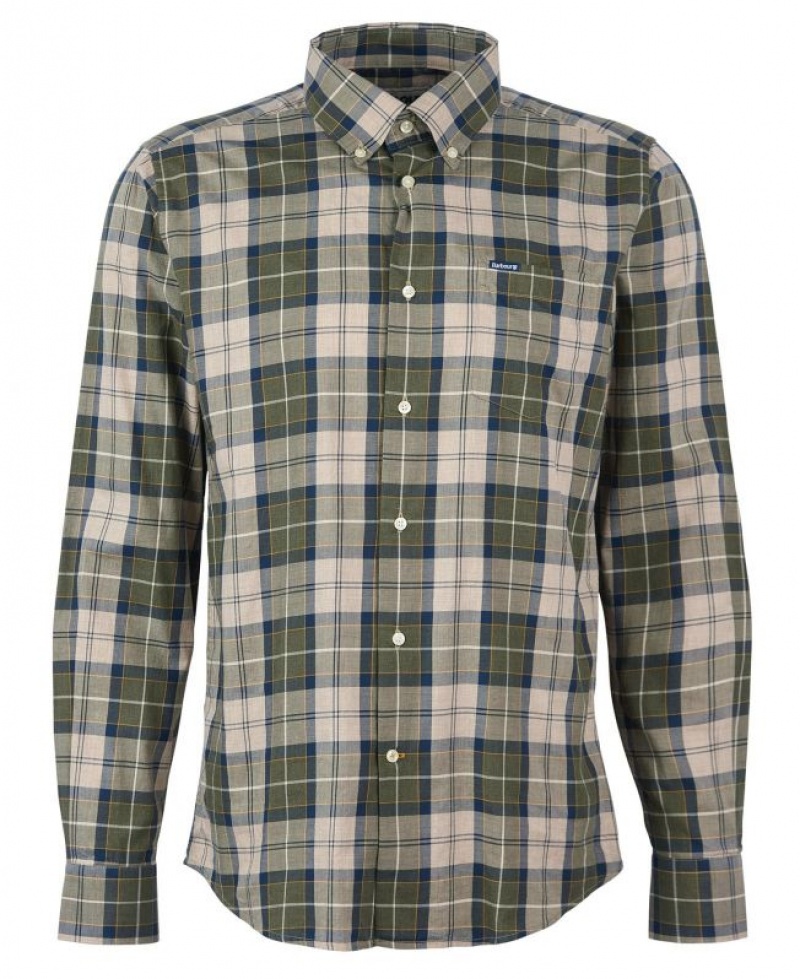 Green / Grey Men Barbour Wetheram Tailored Shirts | US-8632MWFTB