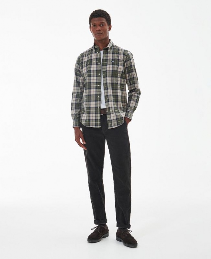 Green / Grey Men Barbour Wetheram Tailored Shirts | US-8632MWFTB