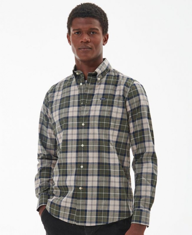 Green / Grey Men Barbour Wetheram Tailored Shirts | US-8632MWFTB