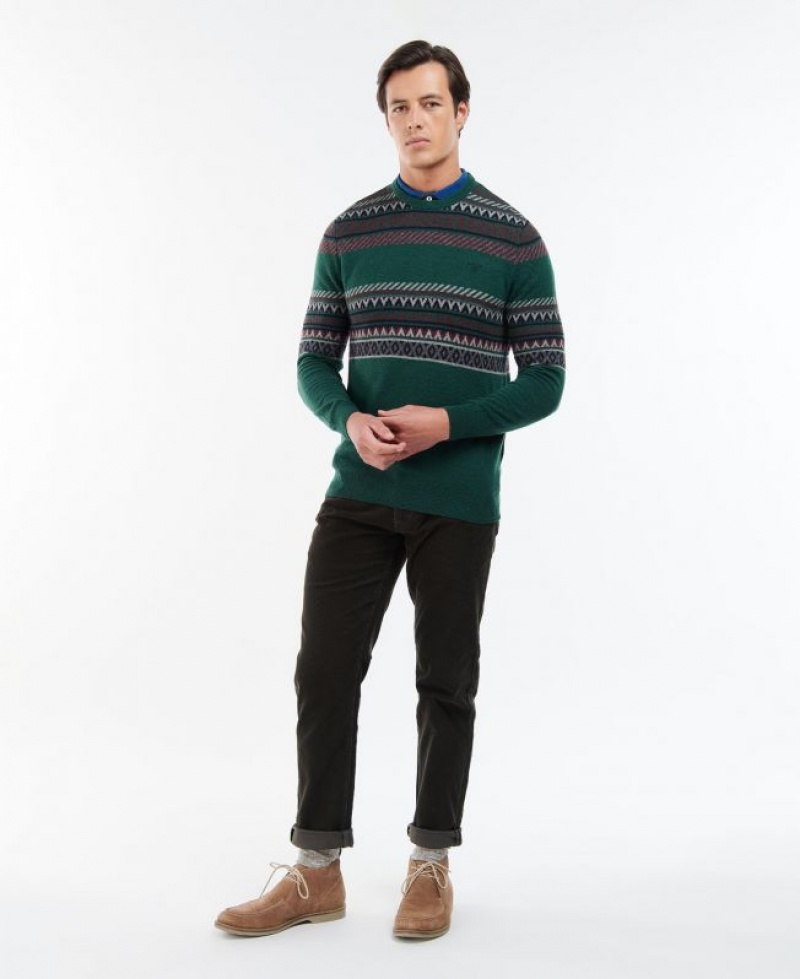 Green / Grey Men Barbour Winterborne Fairisle Sweatshirt | US-5129QNKLM