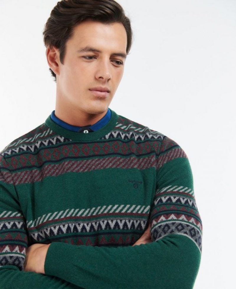 Green / Grey Men Barbour Winterborne Fairisle Sweatshirt | US-5129QNKLM