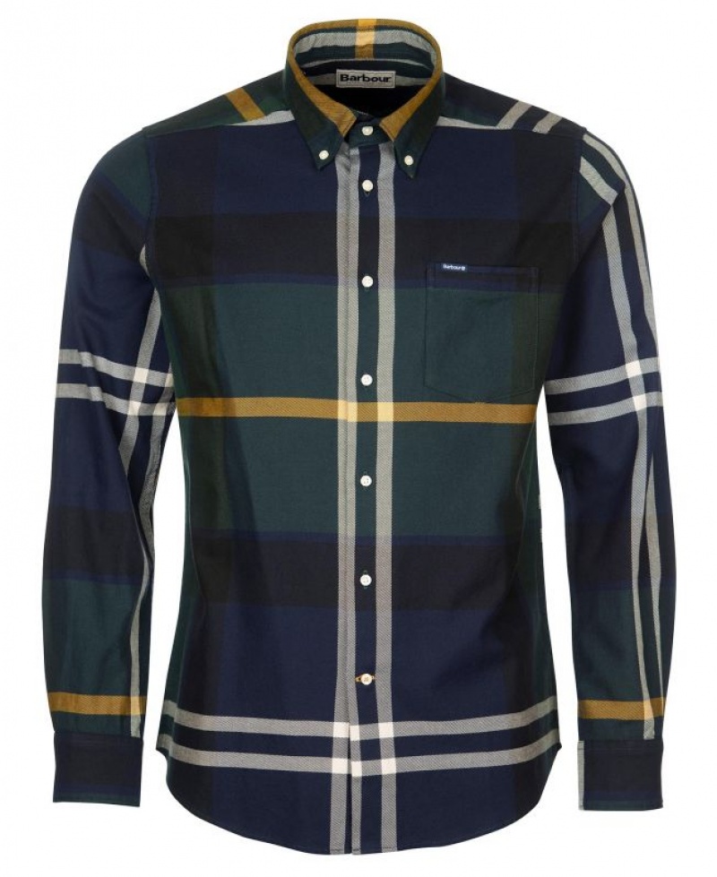 Green / Navy Men Barbour Dunoon Tailored Shirts | US-6947VBEHC