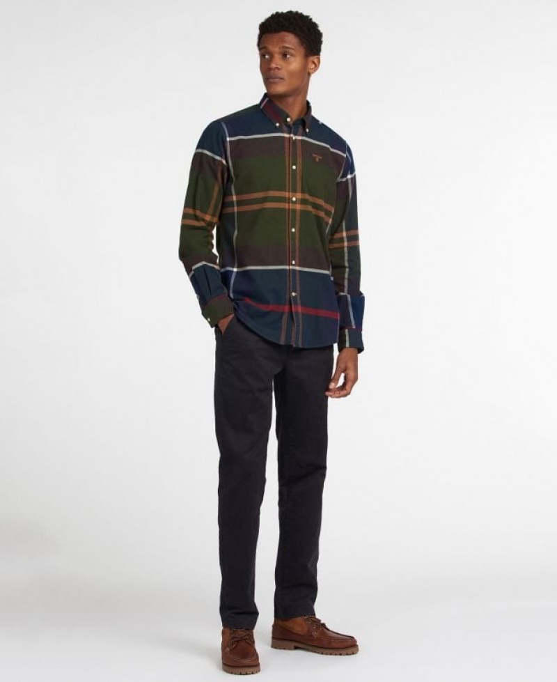 Green / Navy Men Barbour Iceloch Tailored Shirts | US-2659GDTBC